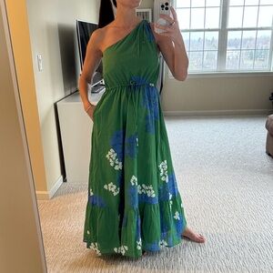 Sugar lips Eyla Green Floral One-Shoulder maxi Dress NWT